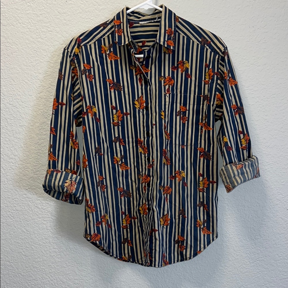Striped Fall Leaves Button Down